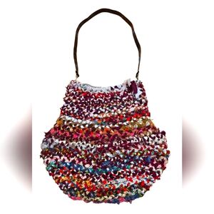 Handcrafted braided shoulder bag. Silver lining! Mushroom shaped.